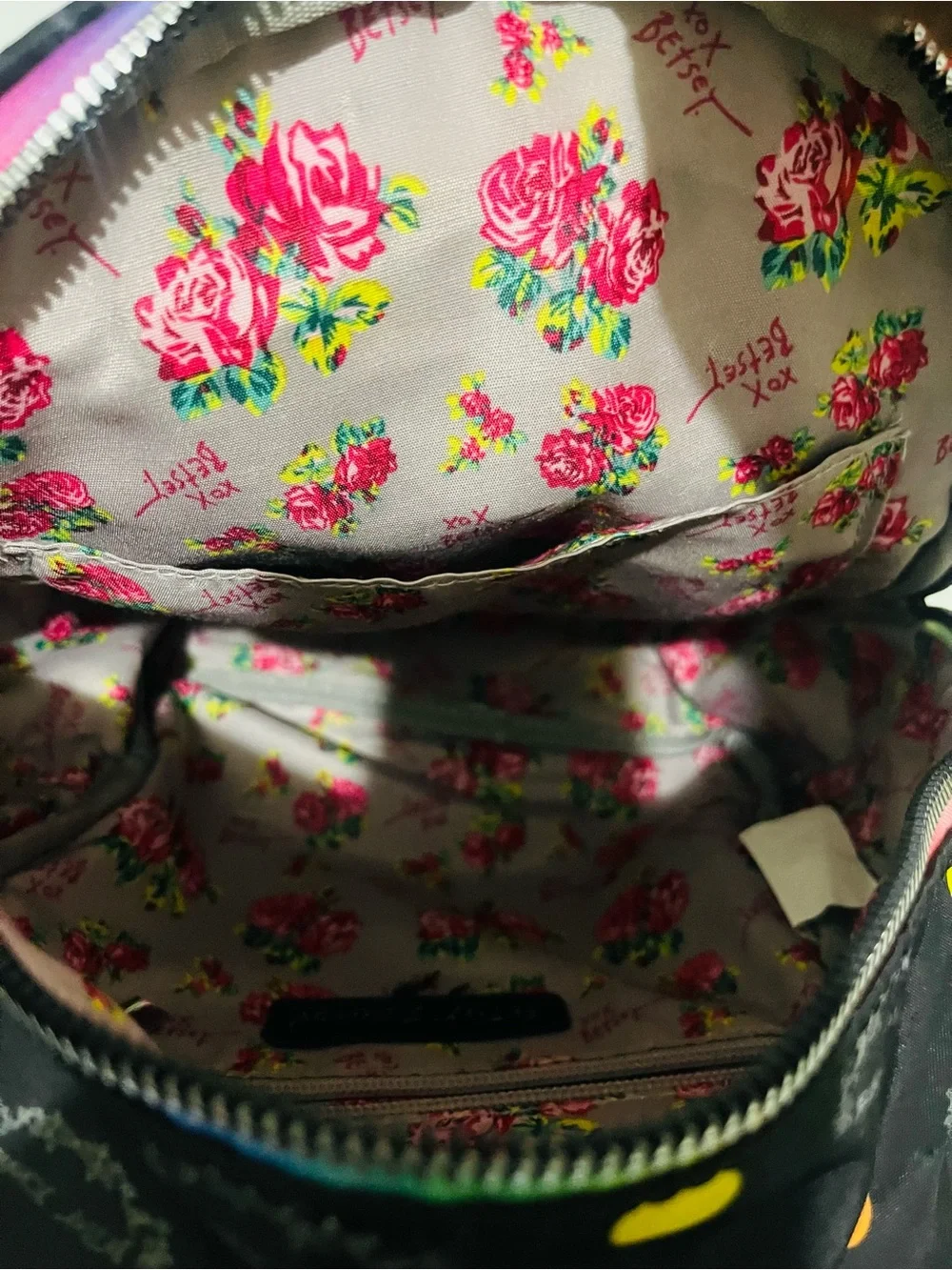 Betsey Johnson nylon Black Mini Heart Print Backpack